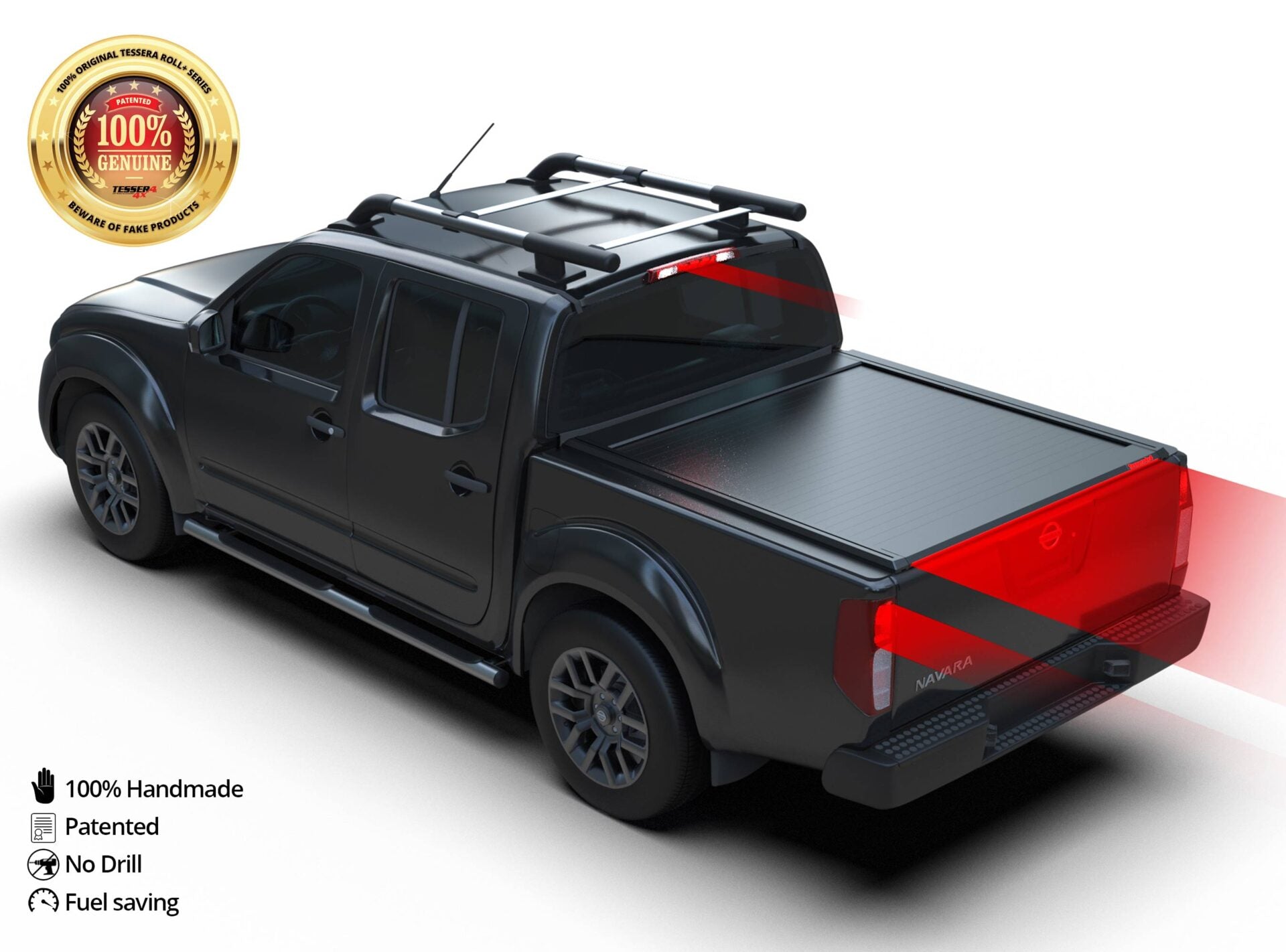 Tessera Roll+ Laderaumabdeckung "Basic" für Nissan Navara D40 (SHORTBED 156cm) D/C Double Cab TESS 140 ROLL black matt