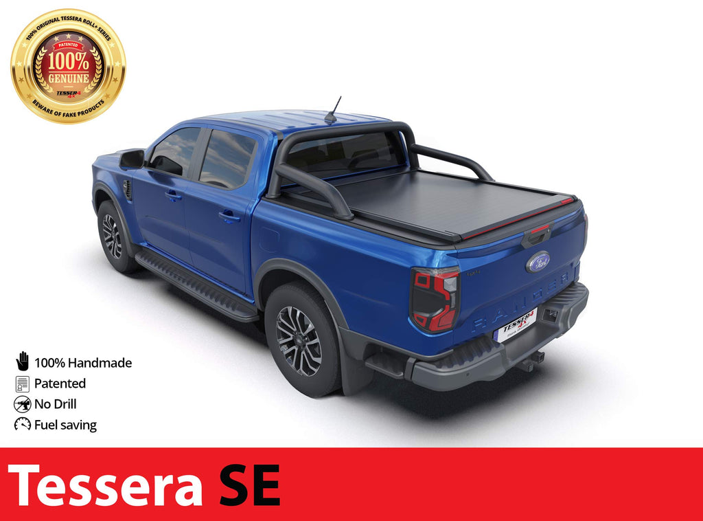 Laderaumabdeckung Tessera SE für FORD Ranger T6.2 P703 mit OEM Überrollbügel D/C TESS 15060 ROLL black matt