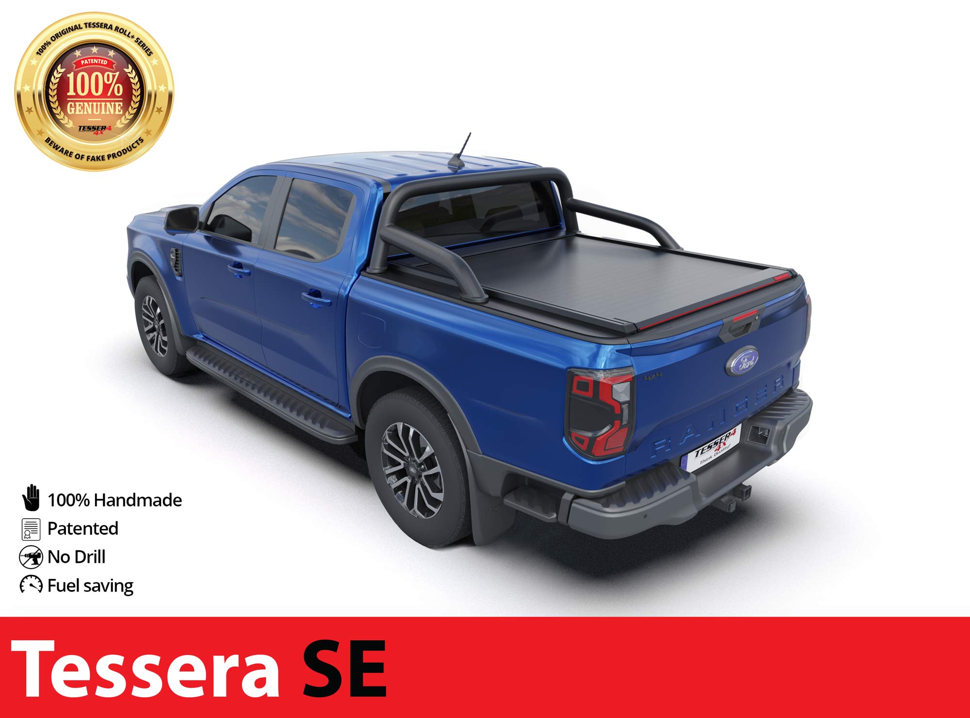 Laderaumabdeckung Tessera SE für FORD Ranger T6.2 P703 mit OEM Überrollbügel D/C TESS 15060 ROLL black matt