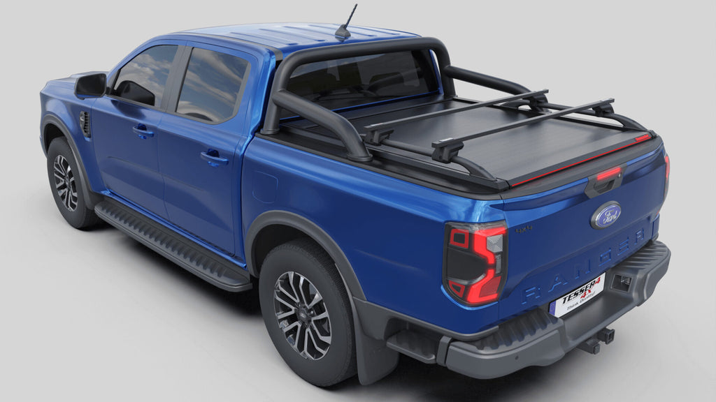 Tessera Roll+ Laderaumabdeckung "Basic" für FORD Ranger T6.2 P703 2023+ D/C mit OEM Überrollbügel TESS 14060 ROLL black matt