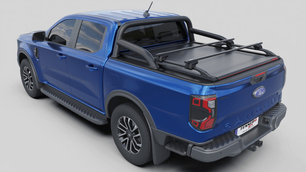 Laderaumabdeckung Tessera SE für FORD Ranger T6.2 P703 mit OEM Überrollbügel D/C TESS 15060 ROLL black matt