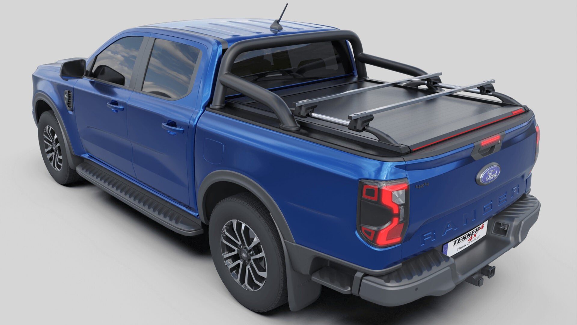 Tessera Roll+ Laderaumabdeckung "Basic" für FORD Ranger T6.2 P703 2023+ D/C mit OEM Überrollbügel TESS 14060 ROLL black matt