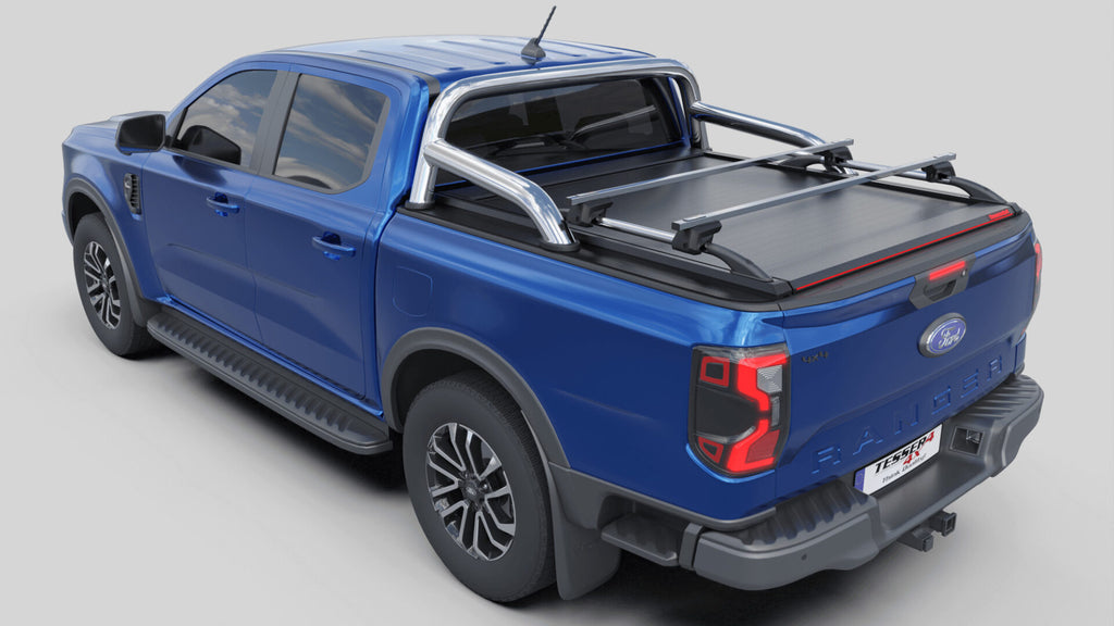 Tessera Roll+ Laderaumabdeckung "Basic" für FORD Ranger T6.2 P703 2023+ D/C mit OEM Überrollbügel TESS 14060 ROLL black matt