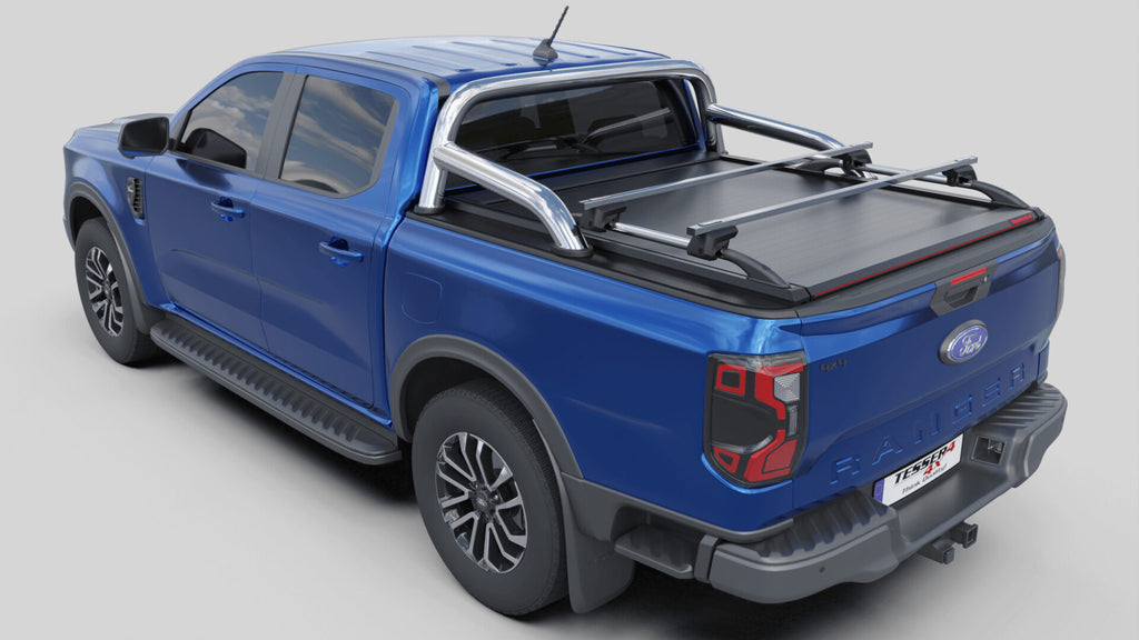 Laderaumabdeckung Tessera SE für FORD Ranger T6.2 P703 mit OEM Überrollbügel D/C TESS 15060 ROLL black matt
