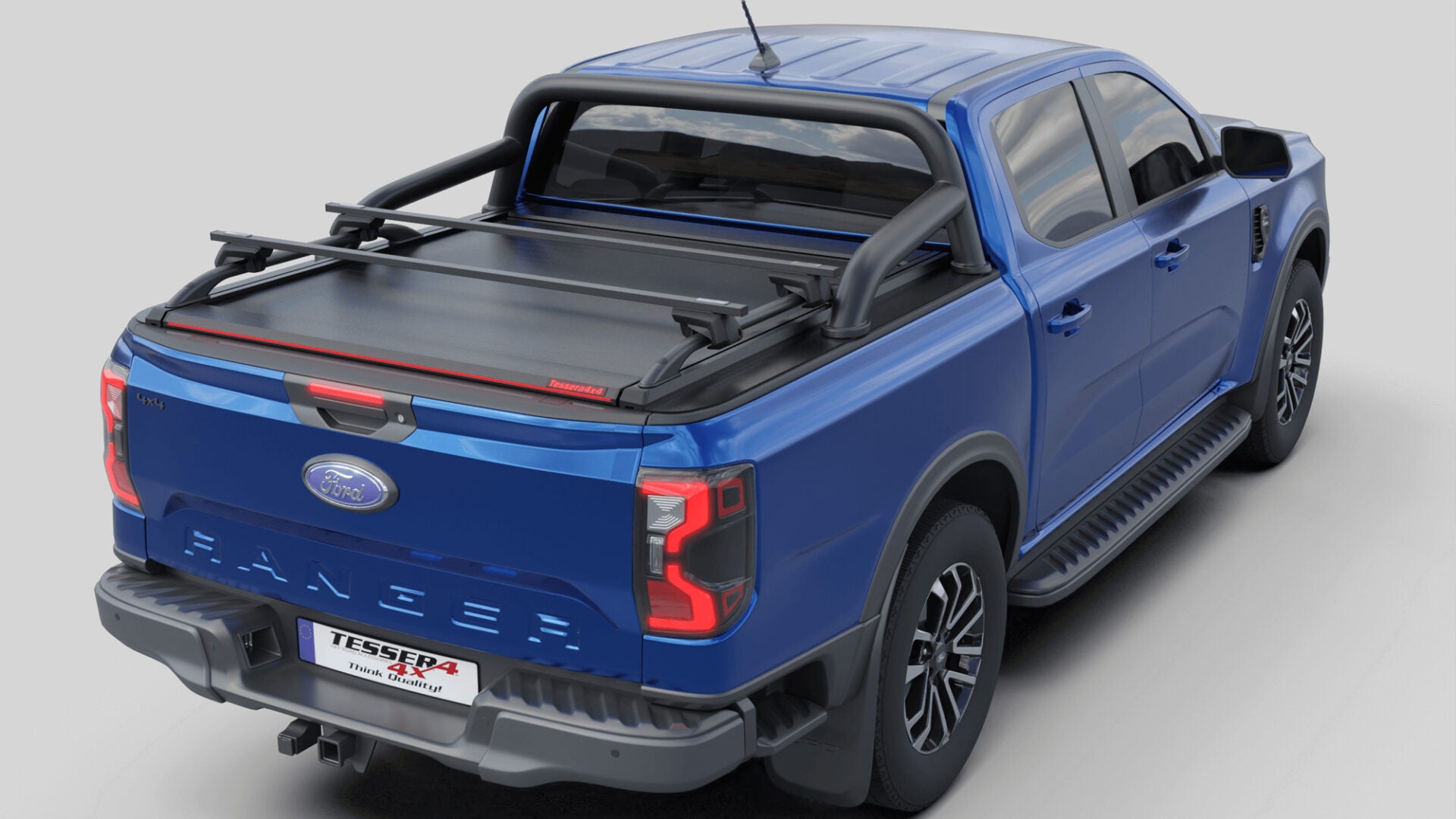 Tessera Roll+ Laderaumabdeckung "Basic" für FORD Ranger T6.2 P703 2023+ D/C mit OEM Überrollbügel TESS 14060 ROLL black matt