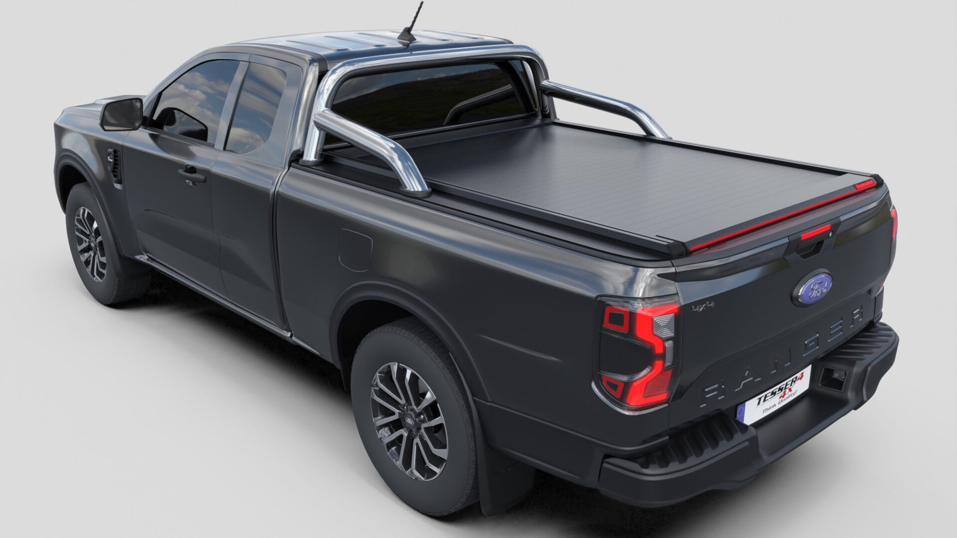 Tessera Roll+ Laderaumabdeckung "Basic" für FORD Ranger T6.2 P703 2023+ Extrakabine mit OEM Überrollbügel TESS 14070 ROLL black matt