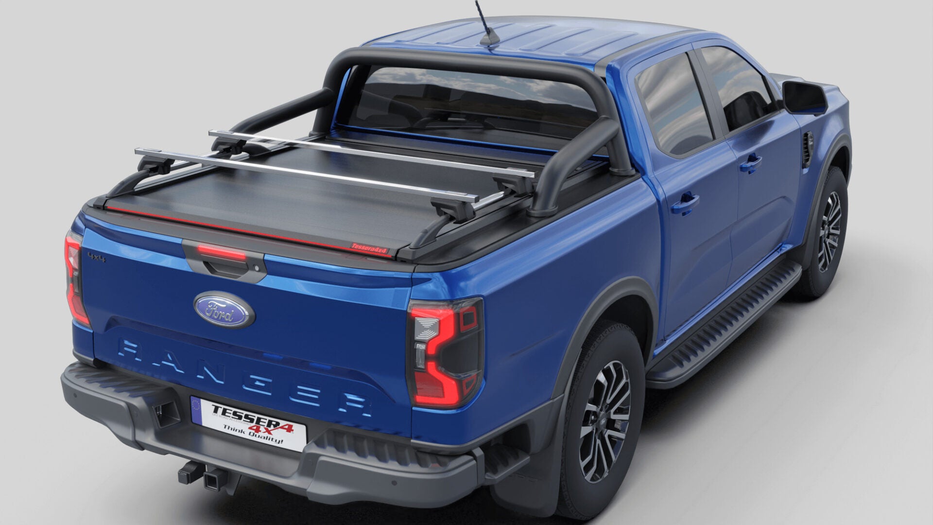 Tessera Roll+ Laderaumabdeckung "Basic" für FORD Ranger T6.2 P703 2023+ D/C mit OEM Überrollbügel TESS 14060 ROLL black matt