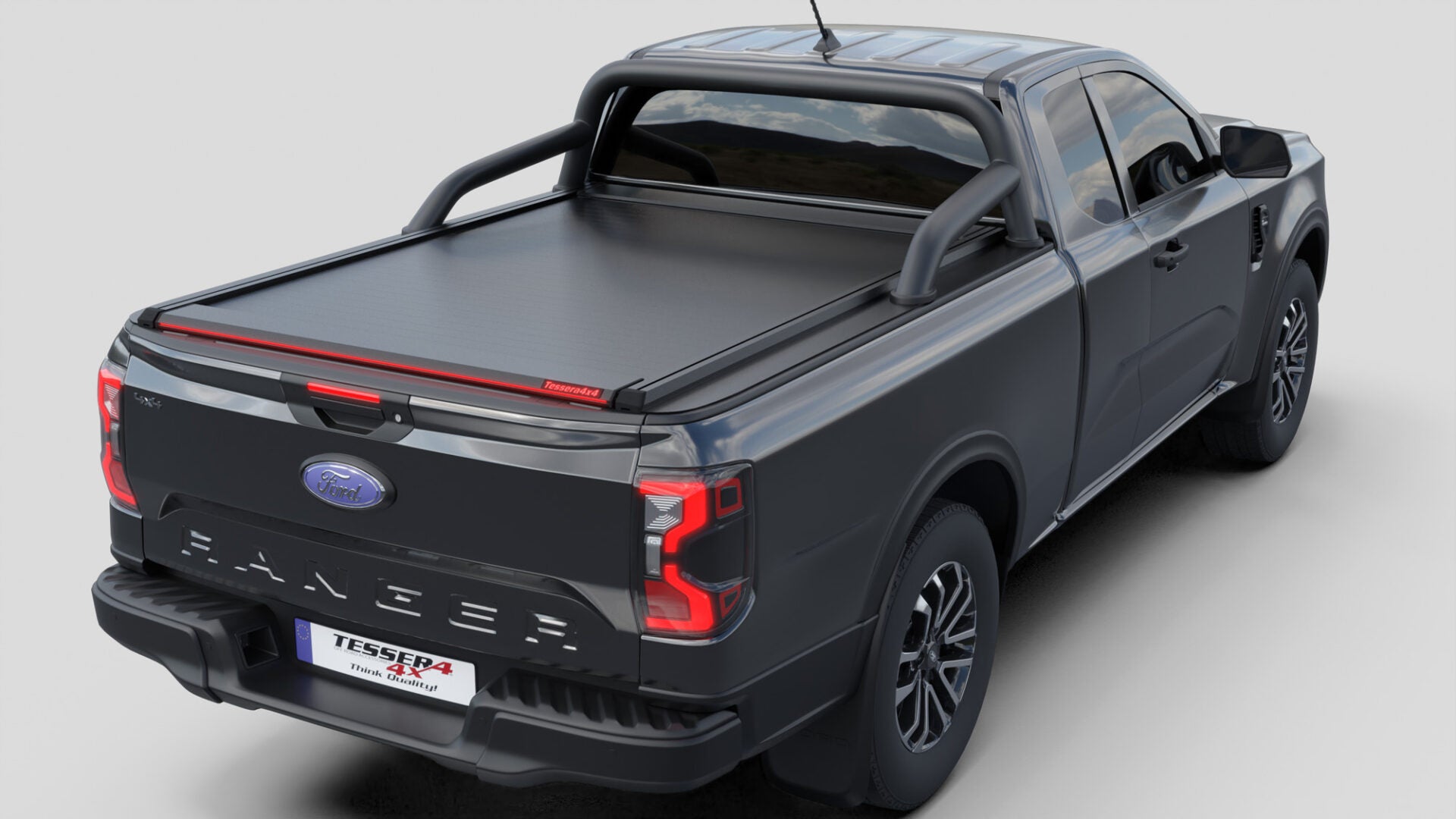 Tessera Roll+ Laderaumabdeckung "Basic" für FORD Ranger T6.2 P703 2023+ Extrakabine mit OEM Überrollbügel TESS 14070 ROLL black matt
