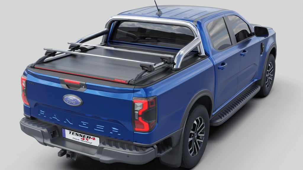 Tessera Roll+ Laderaumabdeckung "Basic" für FORD Ranger T6.2 P703 2023+ D/C mit OEM Überrollbügel TESS 14060 ROLL black matt