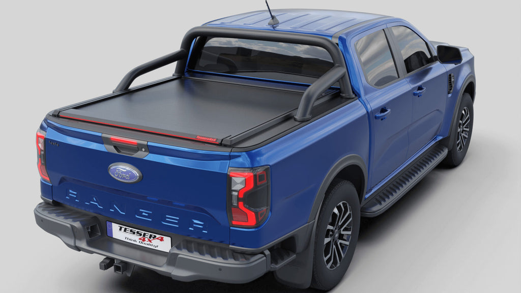 Tessera Roll+ Laderaumabdeckung "Basic" für FORD Ranger T6.2 P703 2023+ D/C mit OEM Überrollbügel TESS 14060 ROLL black matt