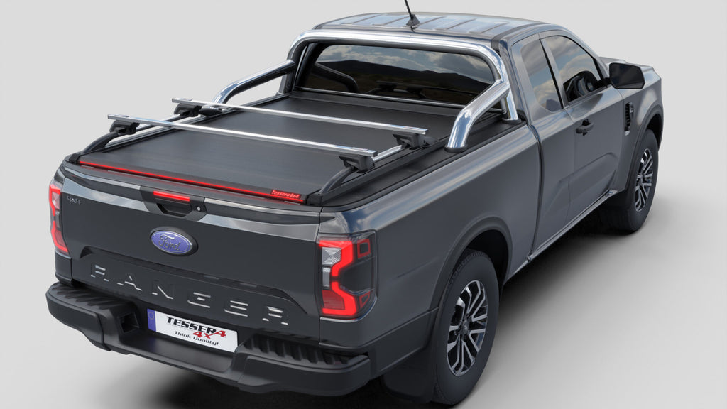 Tessera Roll+ Laderaumabdeckung "Basic" für FORD Ranger T6.2 P703 2023+ Extrakabine mit OEM Überrollbügel TESS 14070 ROLL black matt