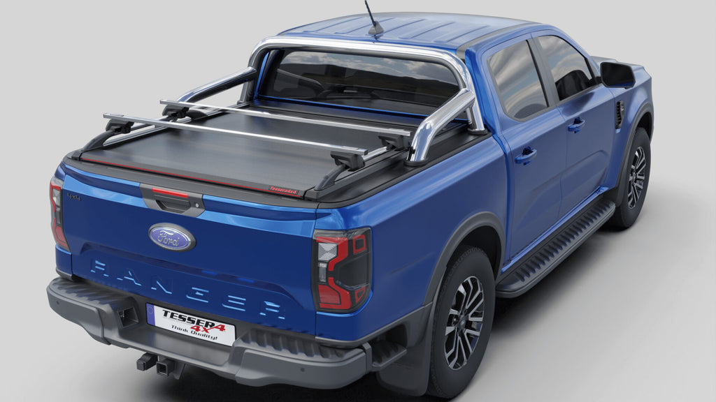 Laderaumabdeckung Tessera SE für FORD Ranger T6.2 P703 mit OEM Überrollbügel D/C TESS 15060 ROLL black matt