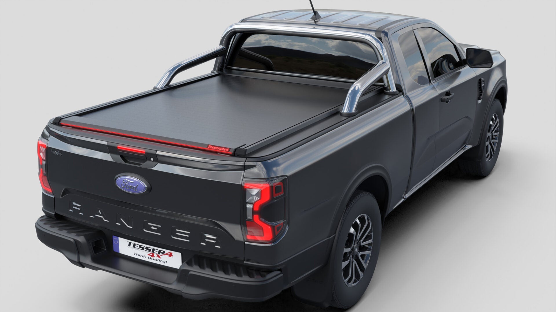 Tessera Roll+ Laderaumabdeckung "Basic" für FORD Ranger T6.2 P703 2023+ Extrakabine mit OEM Überrollbügel TESS 14070 ROLL black matt