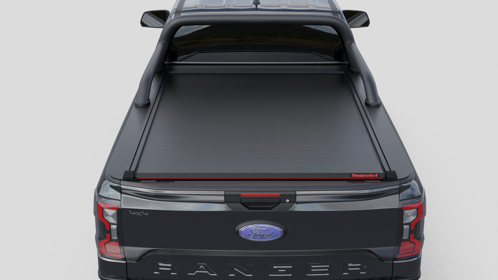 Laderaumabdeckung Tessera SE für FORD Ranger T6.2 P703 2023+ Extrakabine mit OEM Überrollbügel TESS 15070 ROLL black matt
