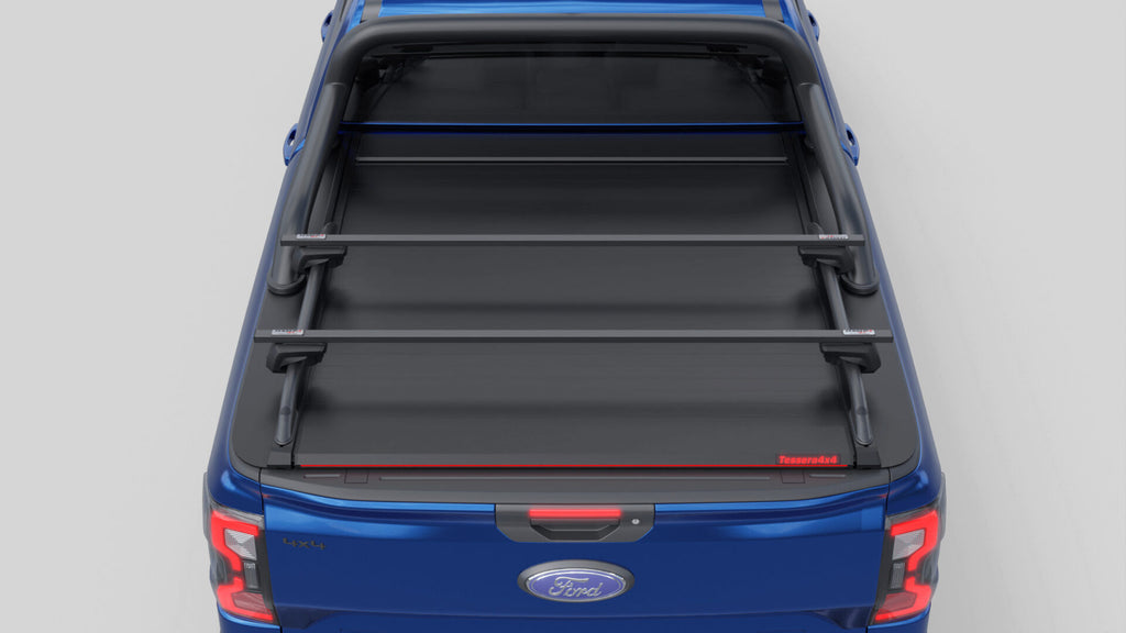 Tessera Roll+ Laderaumabdeckung "Basic" für FORD Ranger T6.2 P703 2023+ D/C mit OEM Überrollbügel TESS 14060 ROLL black matt