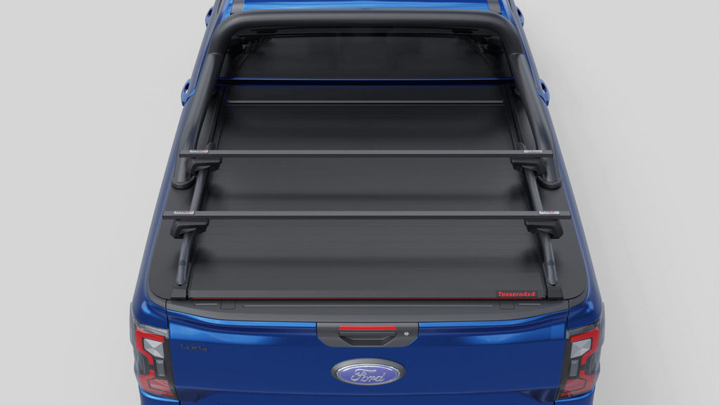 Laderaumabdeckung Tessera SE für FORD Ranger T6.2 P703 mit OEM Überrollbügel D/C TESS 15060 ROLL black matt