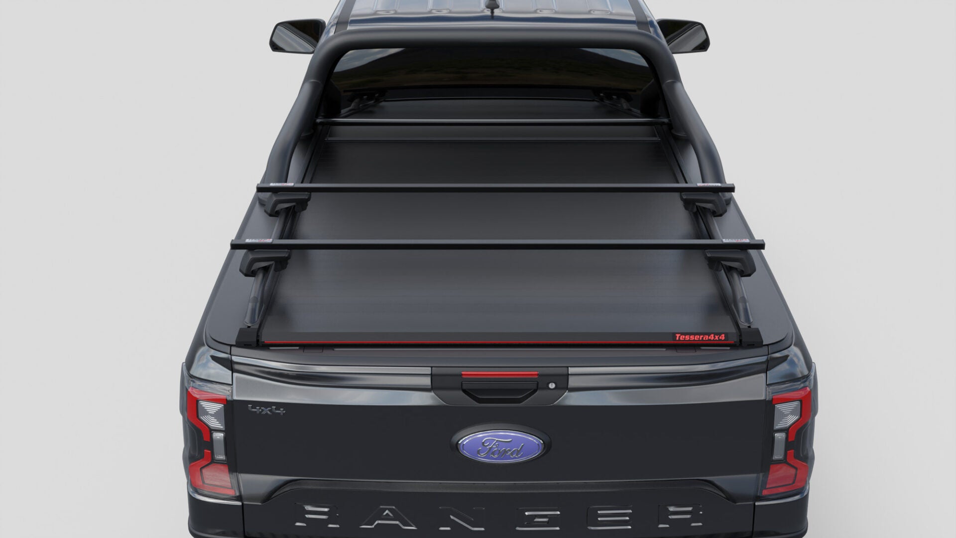 Laderaumabdeckung Tessera SE für FORD Ranger T6.2 P703 2023+ Extrakabine mit OEM Überrollbügel TESS 15070 ROLL black matt
