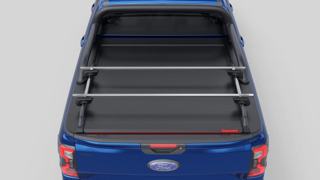Tessera Roll+ Laderaumabdeckung "Basic" für FORD Ranger T6.2 P703 2023+ D/C mit OEM Überrollbügel TESS 14060 ROLL black matt