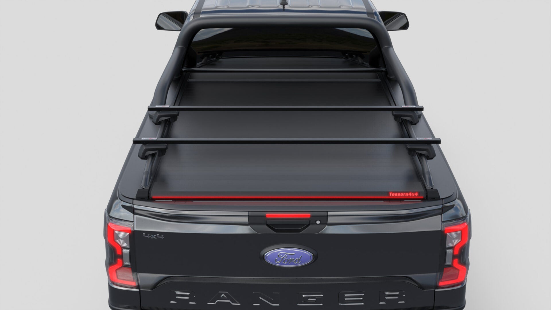 Tessera Roll+ Laderaumabdeckung "Basic" für FORD Ranger T6.2 P703 2023+ Extrakabine mit OEM Überrollbügel TESS 14070 ROLL black matt