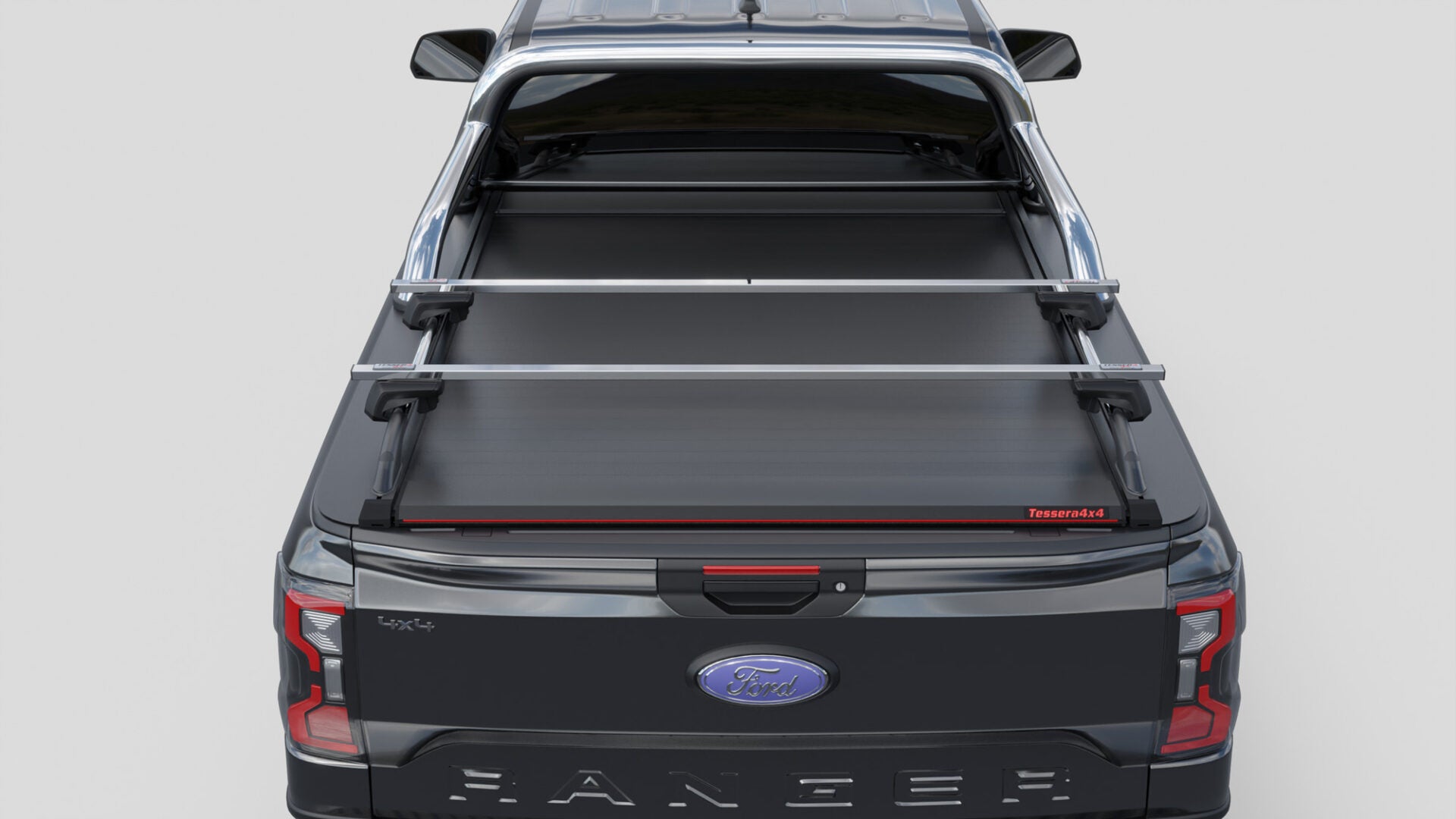 Laderaumabdeckung Tessera SE für FORD Ranger T6.2 P703 2023+ Extrakabine mit OEM Überrollbügel TESS 15070 ROLL black matt