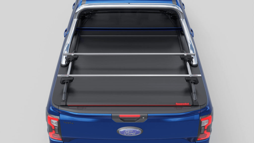Tessera Roll+ Laderaumabdeckung "Basic" für FORD Ranger T6.2 P703 2023+ D/C mit OEM Überrollbügel TESS 14060 ROLL black matt