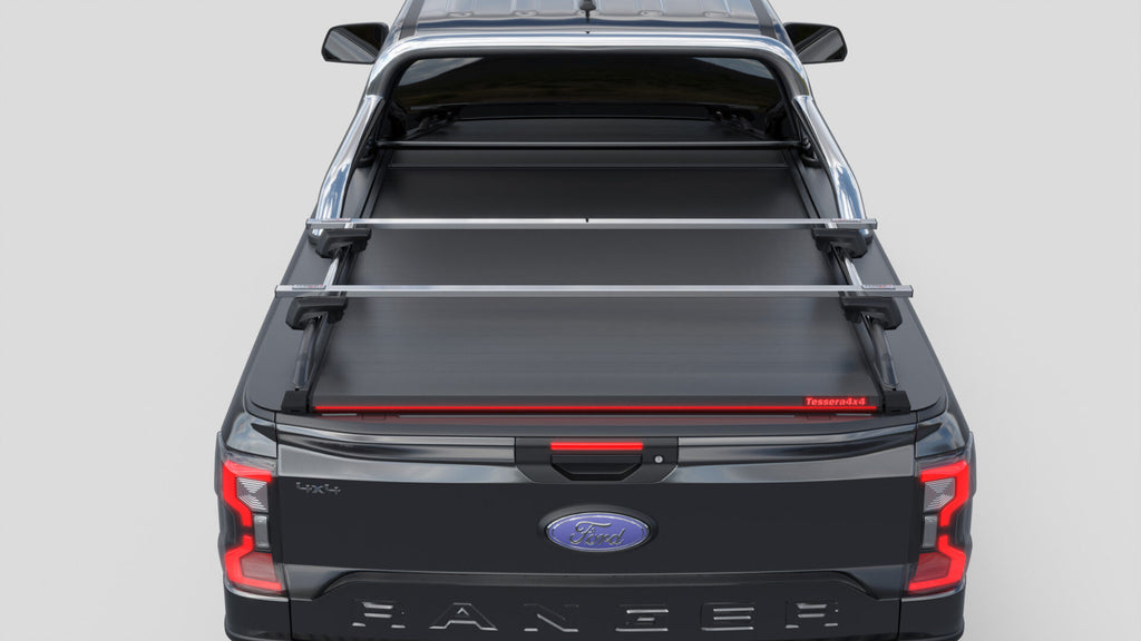 Tessera Roll+ Laderaumabdeckung "Basic" für FORD Ranger T6.2 P703 2023+ Extrakabine mit OEM Überrollbügel TESS 14070 ROLL black matt