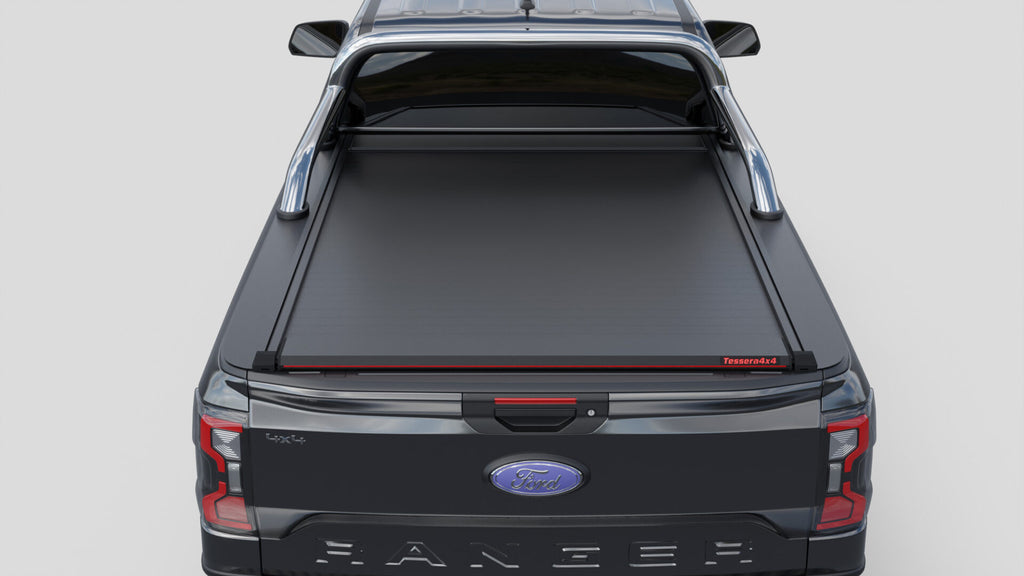 Laderaumabdeckung Tessera SE für FORD Ranger T6.2 P703 2023+ Extrakabine mit OEM Überrollbügel TESS 15070 ROLL black matt
