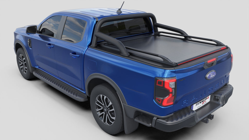 Tessera Roll+ Laderaumabdeckung "Basic" für FORD Ranger T6.2 P703 2023+ D/C mit OEM Überrollbügel TESS 14060 ROLL black matt