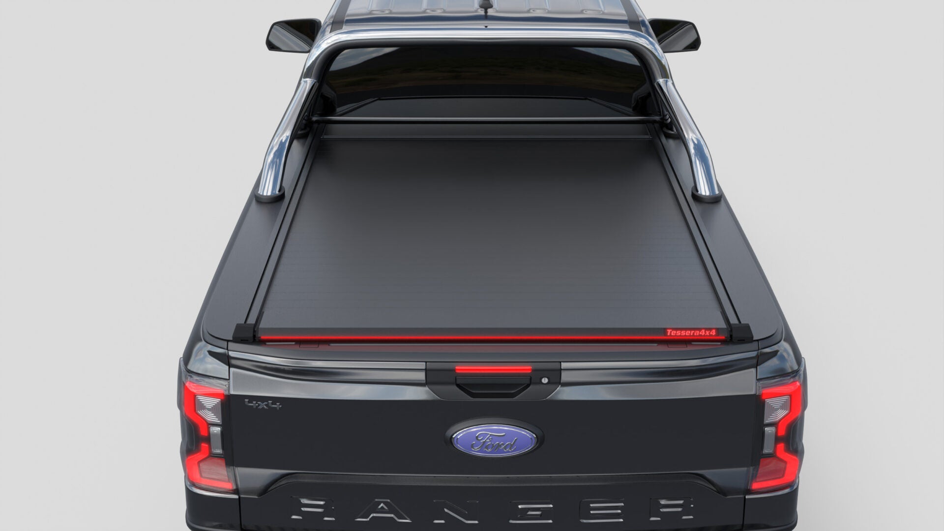 Tessera Roll+ Laderaumabdeckung "Basic" für FORD Ranger T6.2 P703 2023+ Extrakabine mit OEM Überrollbügel TESS 14070 ROLL black matt