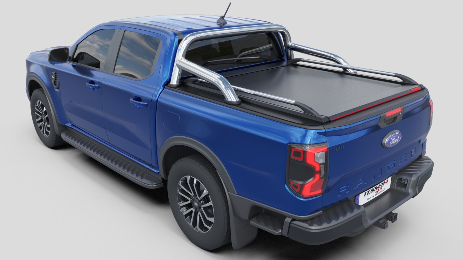 Tessera Roll+ Laderaumabdeckung "Basic" für FORD Ranger T6.2 P703 2023+ D/C mit OEM Überrollbügel TESS 14060 ROLL black matt