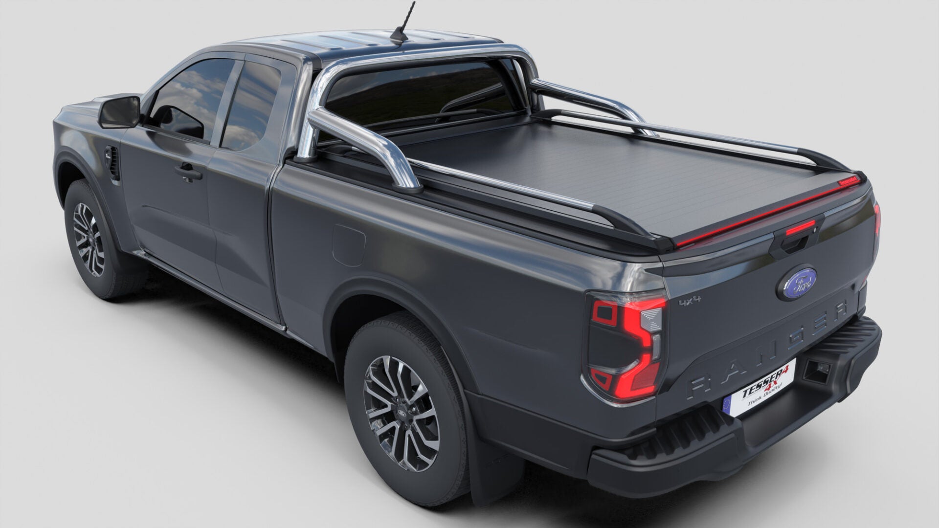 Tessera Roll+ Laderaumabdeckung "Basic" für FORD Ranger T6.2 P703 2023+ Extrakabine mit OEM Überrollbügel TESS 14070 ROLL black matt
