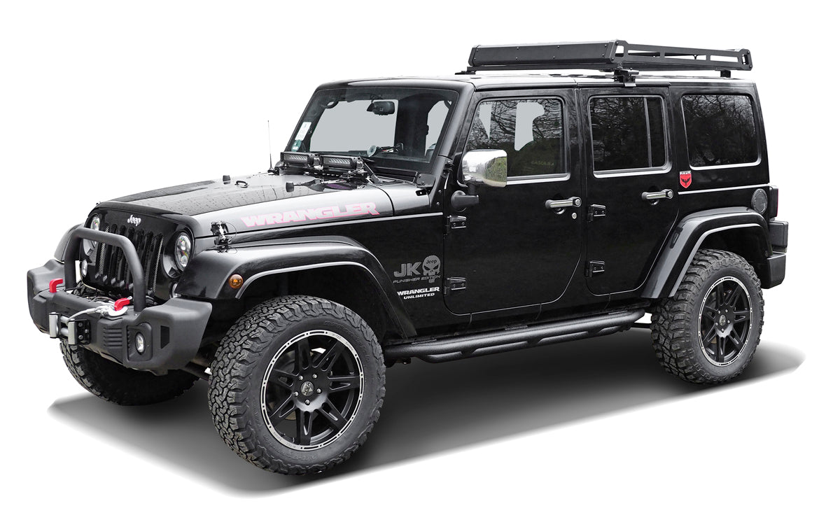 Schwarz matt strukturierte Rock Rails passend für Jeep Wrangler JK 4-Türer (2007-2018)