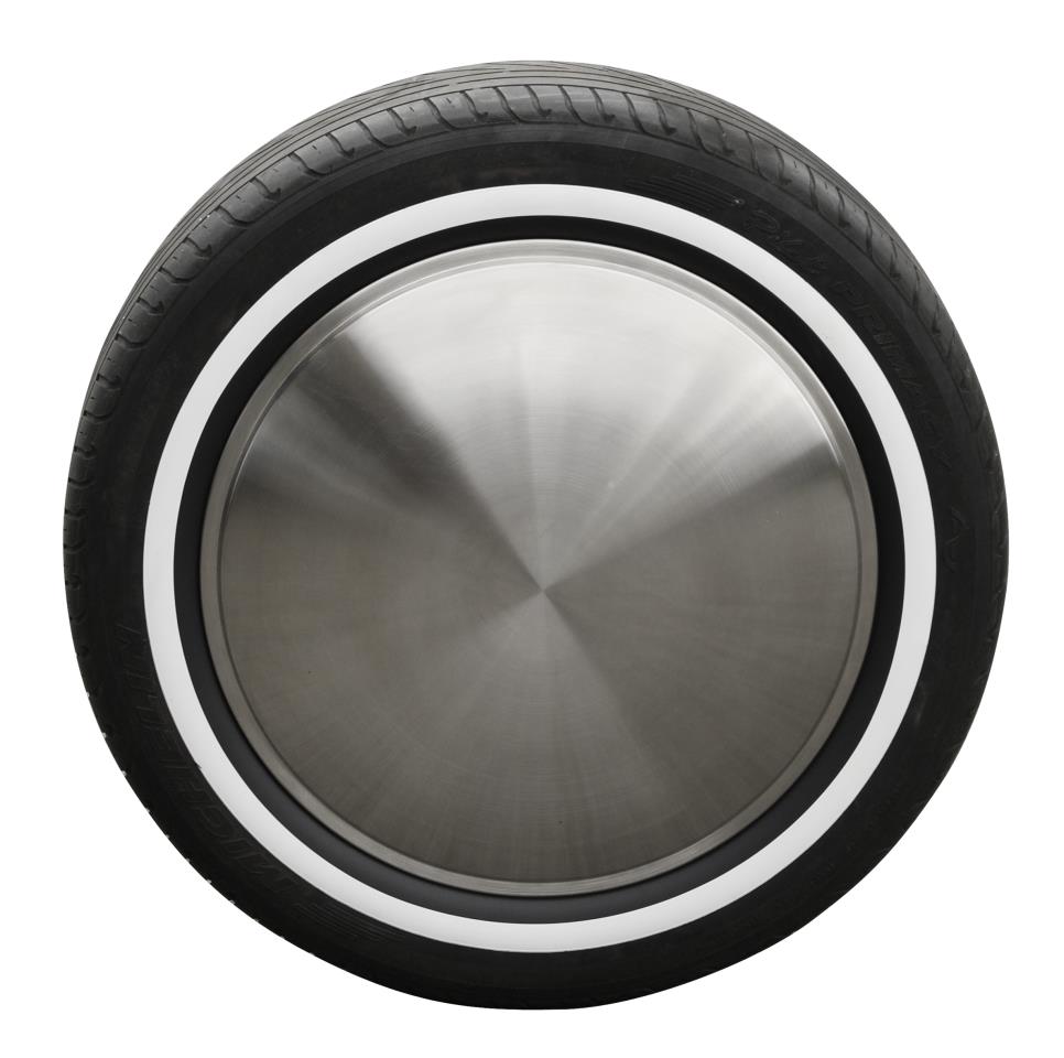 Edelstahl Moon Cap (gebürstet) mit Weißwandring (schwarz/weiß) - 15 Zoll - 1 Stück