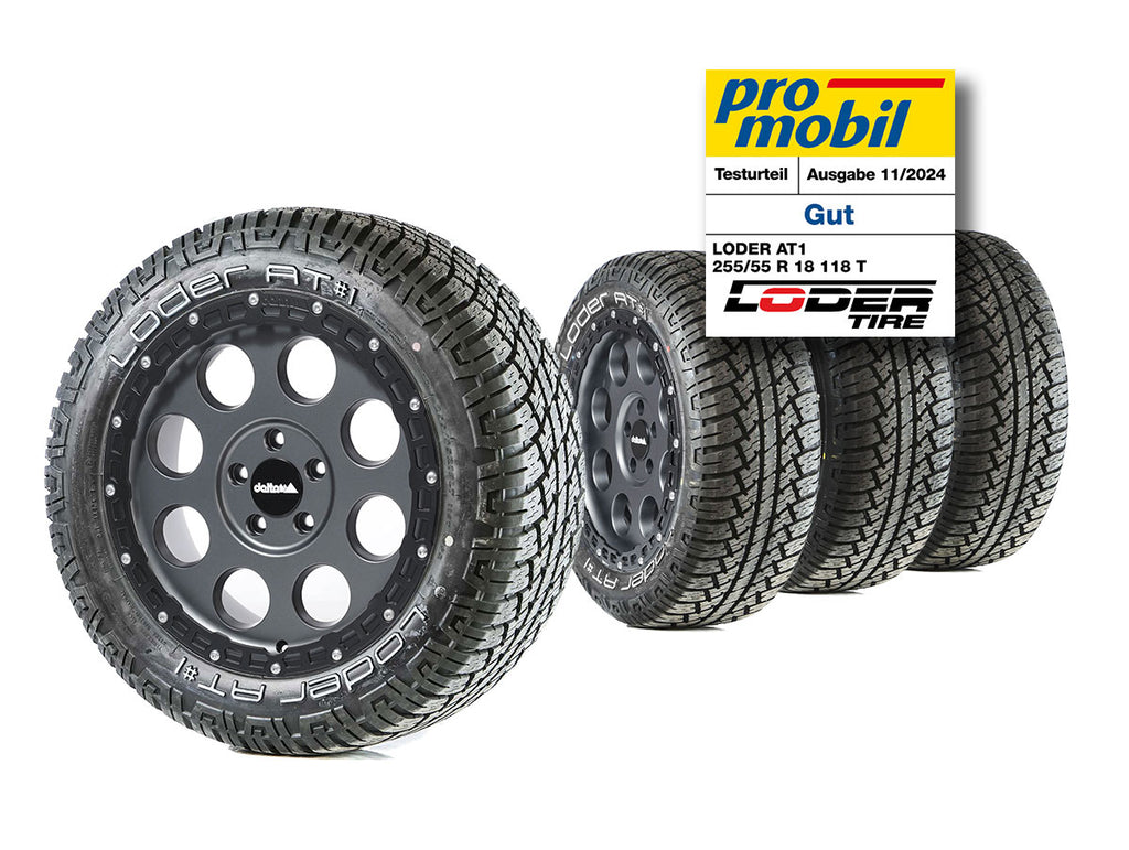 Komplettradsatz Klassik_B Gunmetal Rugged 18x8.5 | Loder AT1 255/55R18