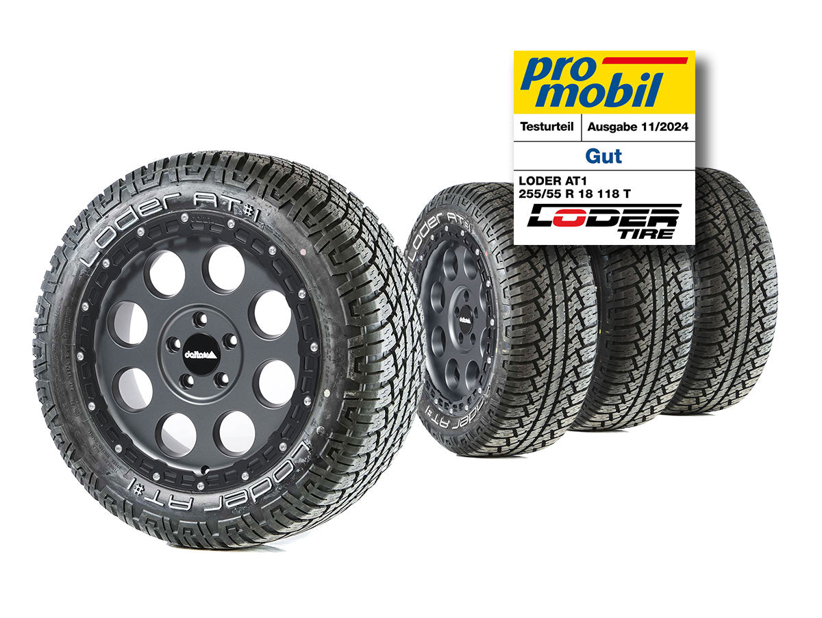 Komplettradsatz Klassik_B Gunmetal Rugged 18x8.5 | Loder AT1 255/55R18