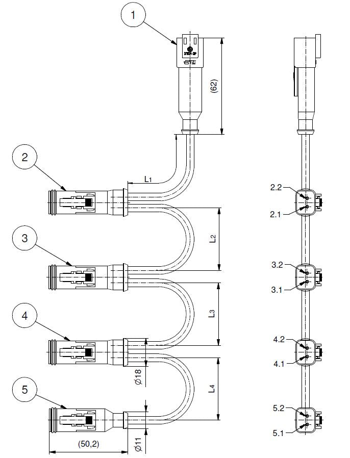 LTPRTZ DT-Steckverbinder mit 4-fach Verteiler IP67