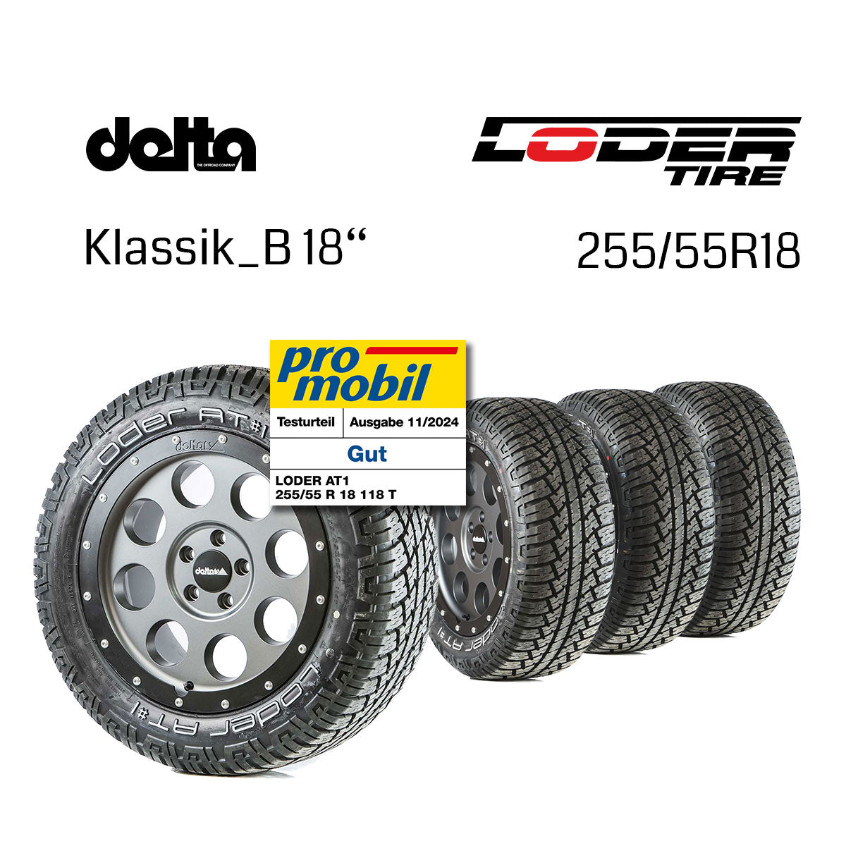 Complete wheel set Classic_B 18" Gunmetal | Loder AT1 255/55R18