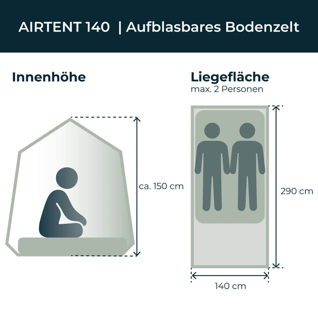 Vickywood Freistehendes Campingzelt aufblasbar 140 grau