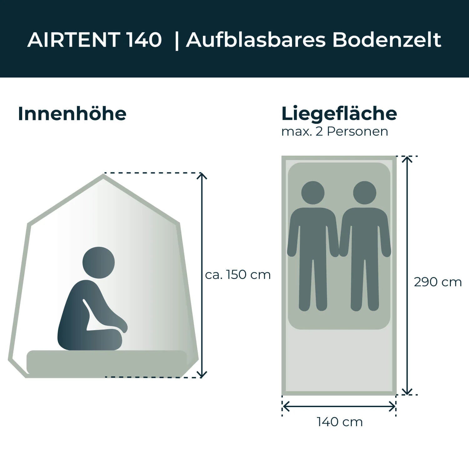 Vickywood Freistehendes Campingzelt aufblasbar 140 grau