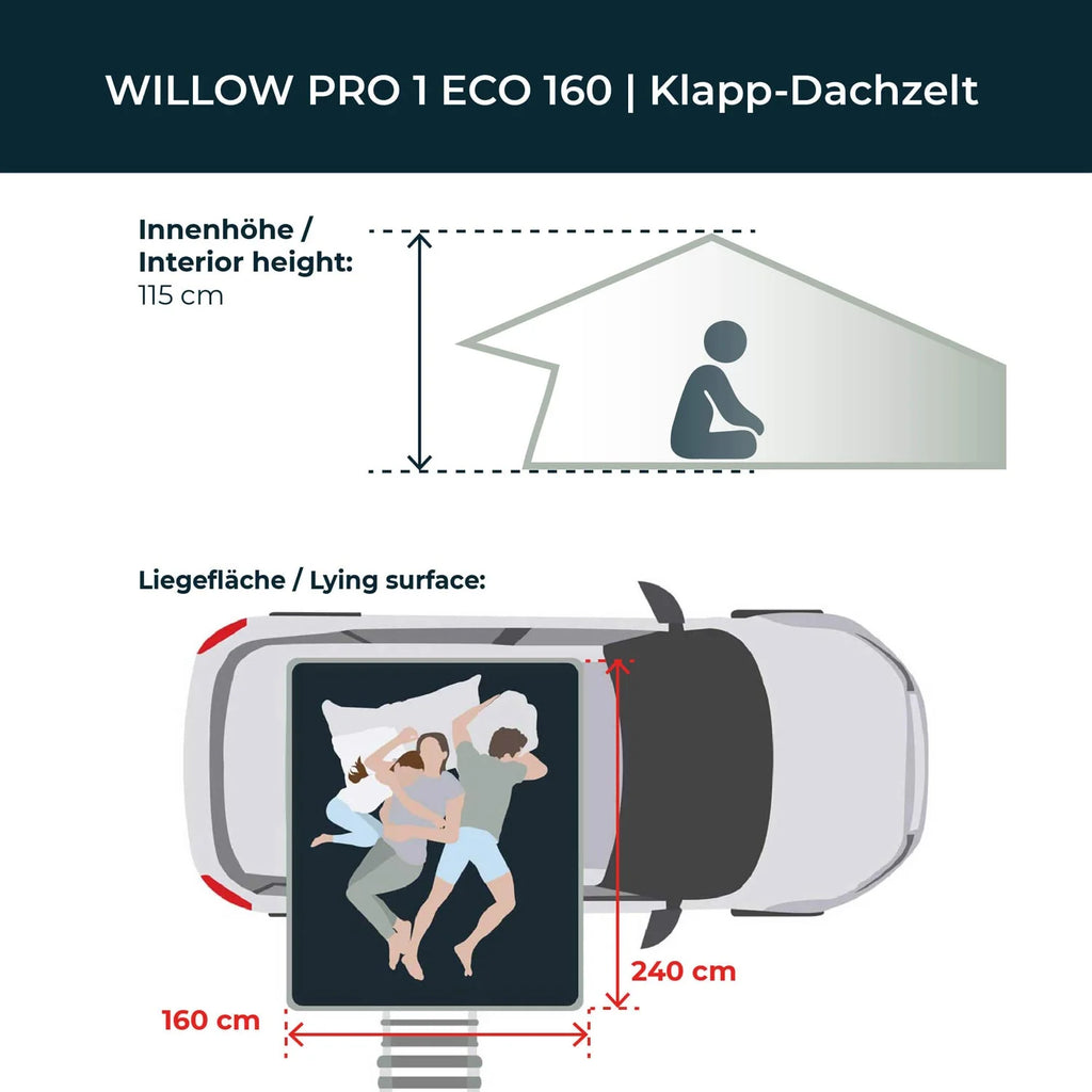 Dachzelt WILLOW PRO 1 ECO 160 goldbraun m. Mesh m. MAMMOTH Leiter m. AIR PRO Matratze